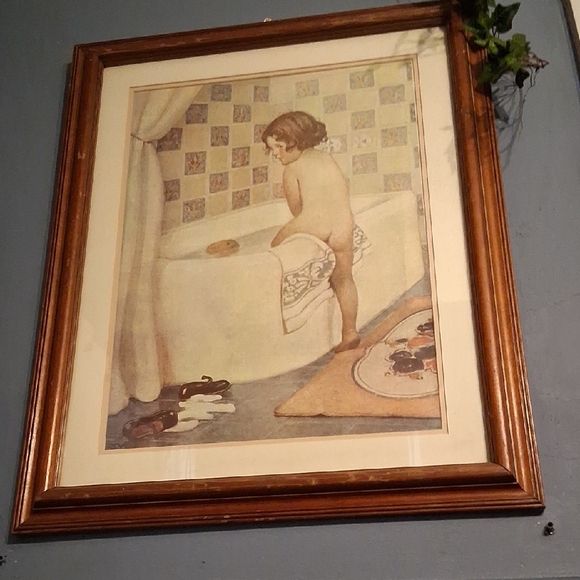 Other - Vintage Framed Child Bathtub Art